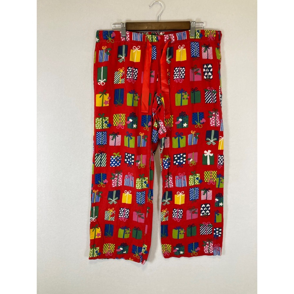 Holiday Festive Old Navy Women L Red Christmas Present Print Cotton Pajama Pants